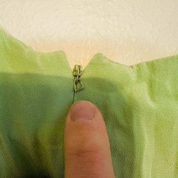 TIBI Eco Cape Green Silk Sleeveless Crew Neckline Zippers Shift Dress Size 6 - Picture 13 of 16